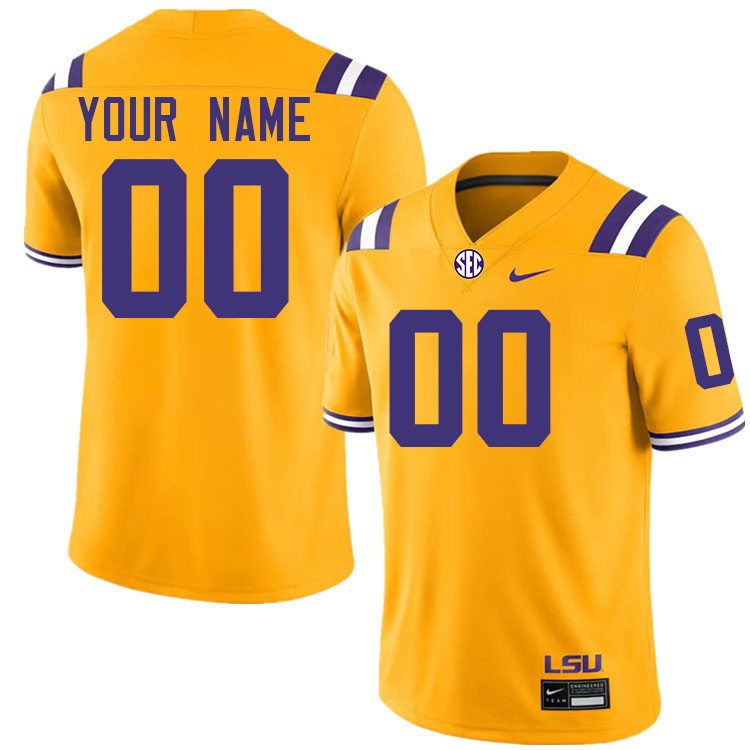 Custom LSU Tigers Name And Number Football Jersey-Gold